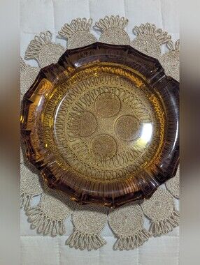 Fostoria Amber Coin Glass Cigar Cigarette Ashtray MCM Vintage Heavy VGC 8" RARE